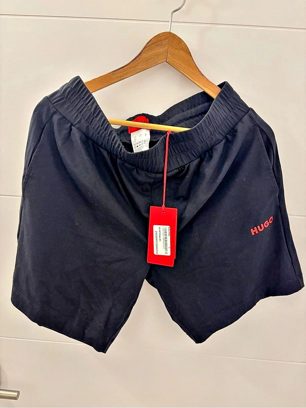 Hugo Diz Red Patch Logo Jersey Shorts Black Athletic Shorts